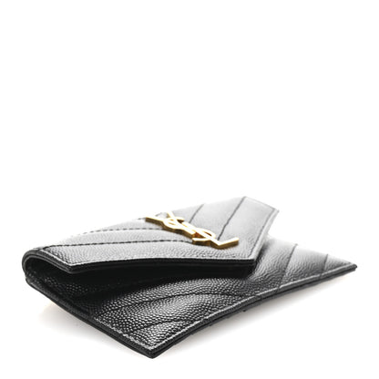 Saint Laurent Grain De Poudre Matelasse Chevron Monogram Compact Wallet Black 4 of 7