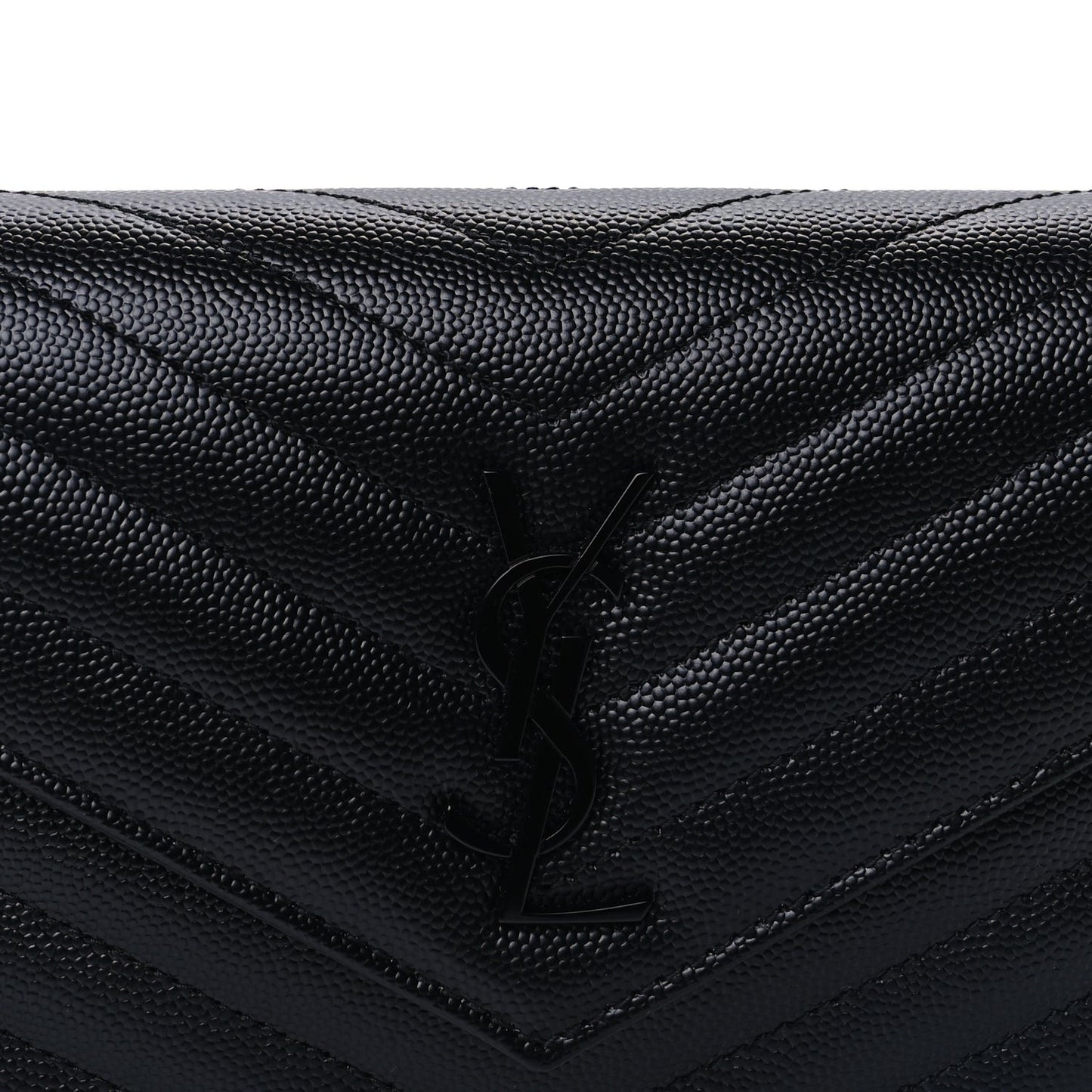 Grain De Poudre Matelasse Chevron Monogram Monochrome Envelope Chain Wallet Black