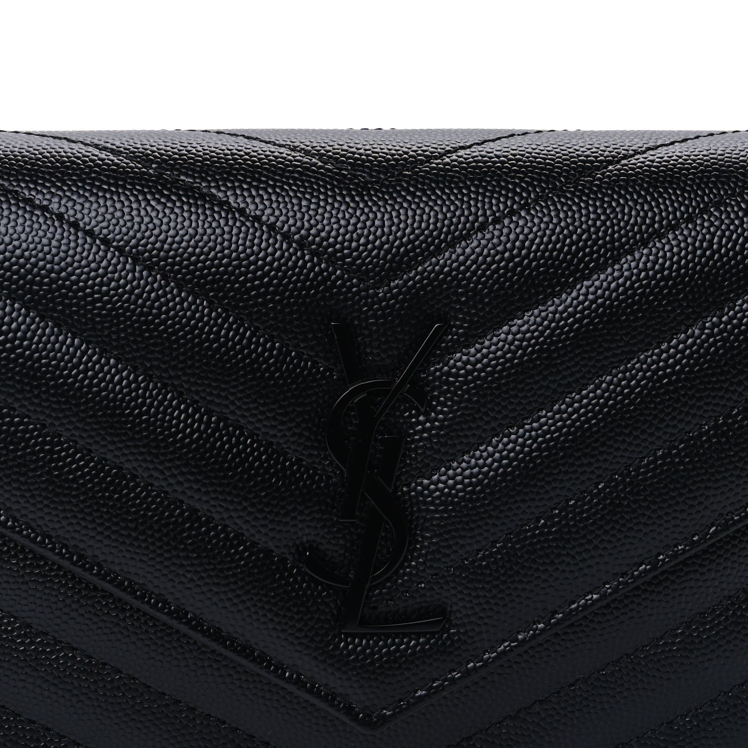 Saint Laurent Grain De Poudre Matelasse Chevron Monogram Monochrome Envelope Chain Wallet Black 6 of 8