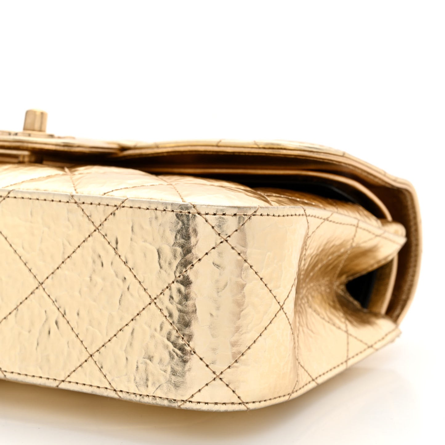 Hammered Metallic Calfskin Quilted Small Double Flap Gold
