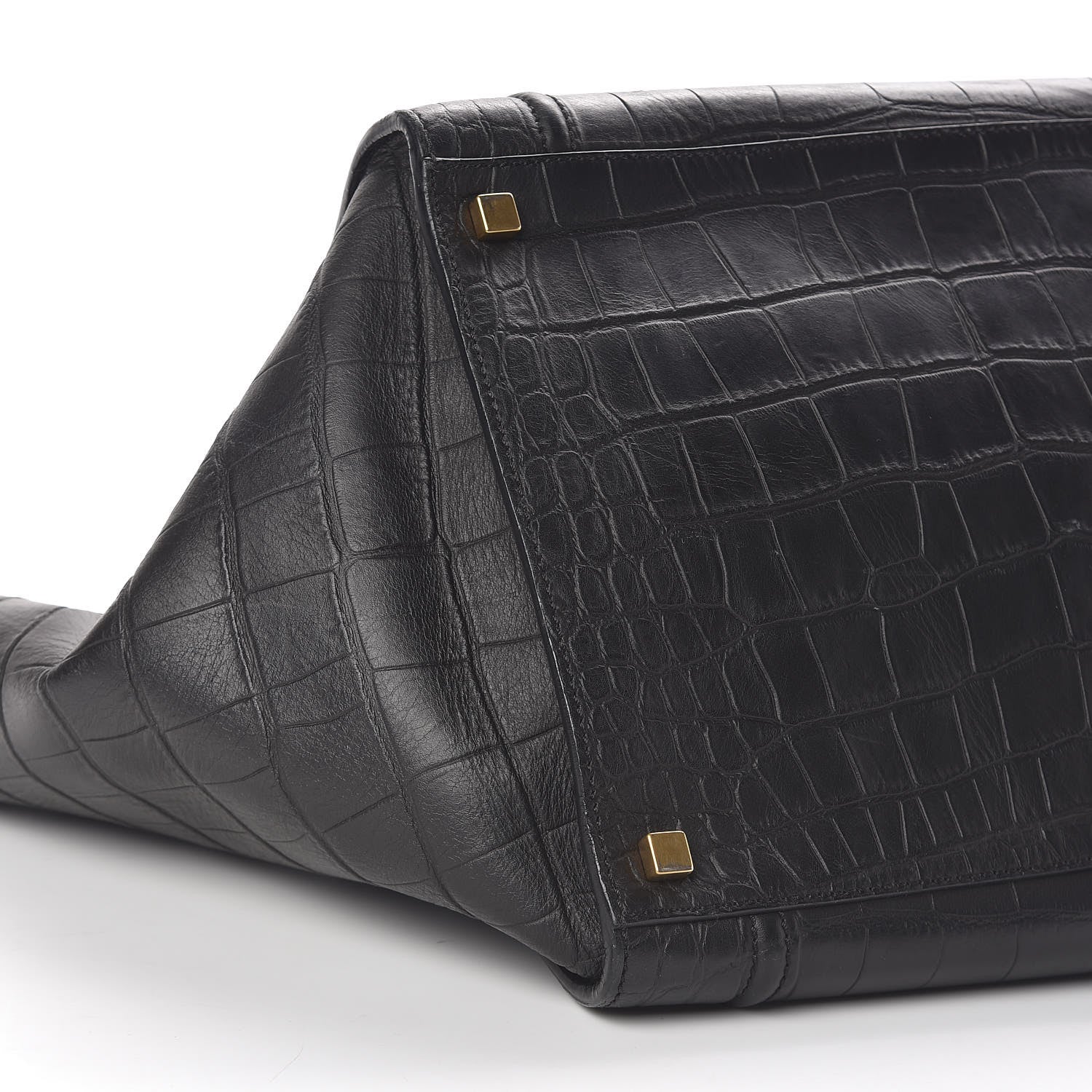 Celine Calfskin Crocodile Embossed Medium Phantom Luggage Black 8 of 9