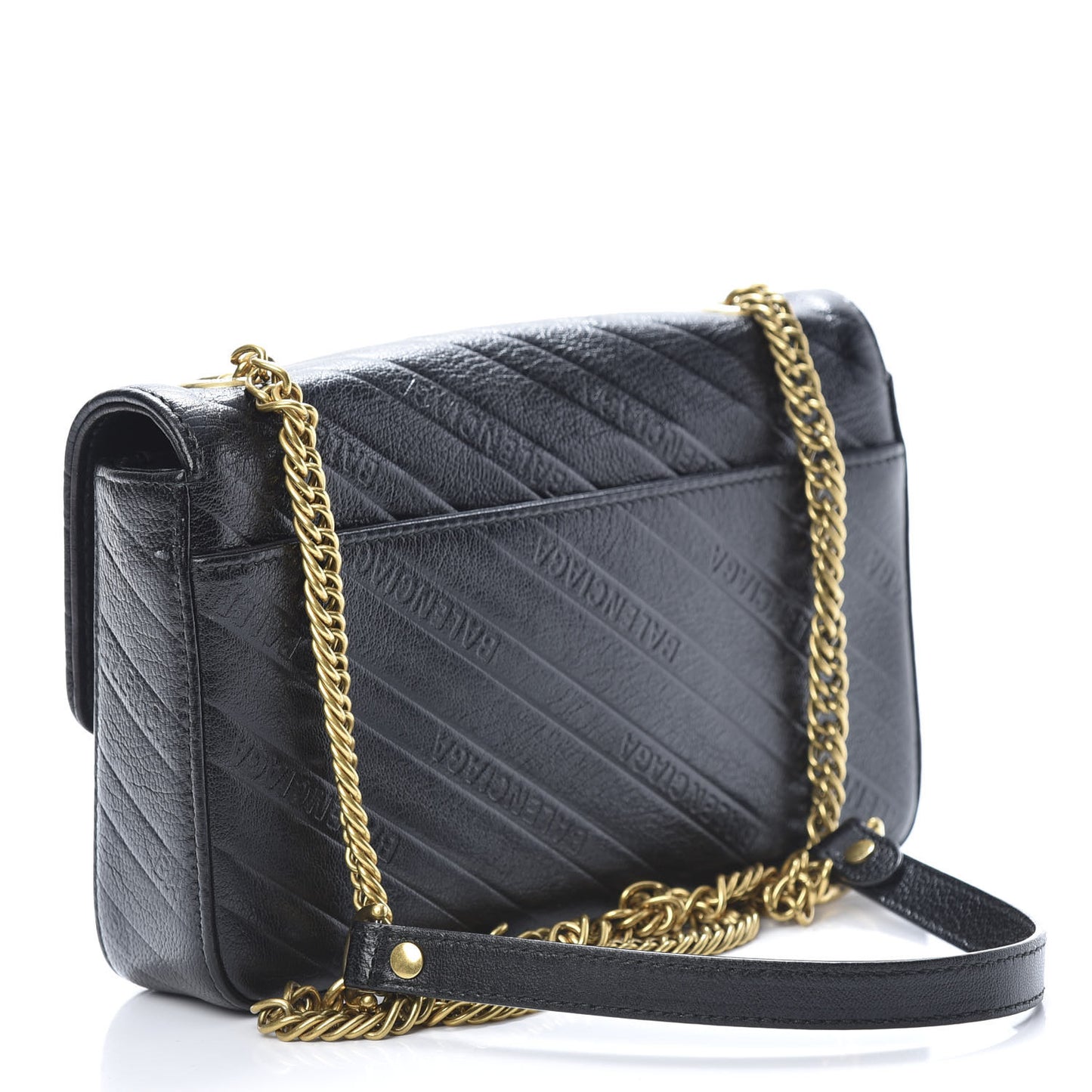 Shiny Goatskin Logo Embossed BB Chain Wallet Black