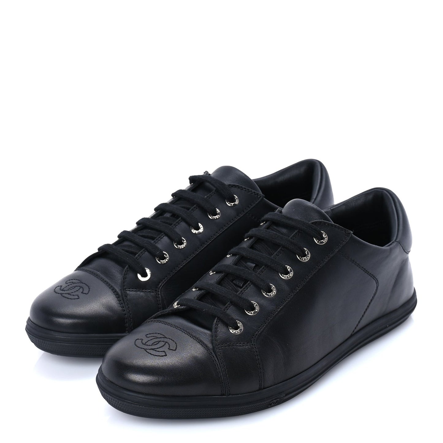 Calfskin Mens CC Cap Toe Sneakers 41 Black