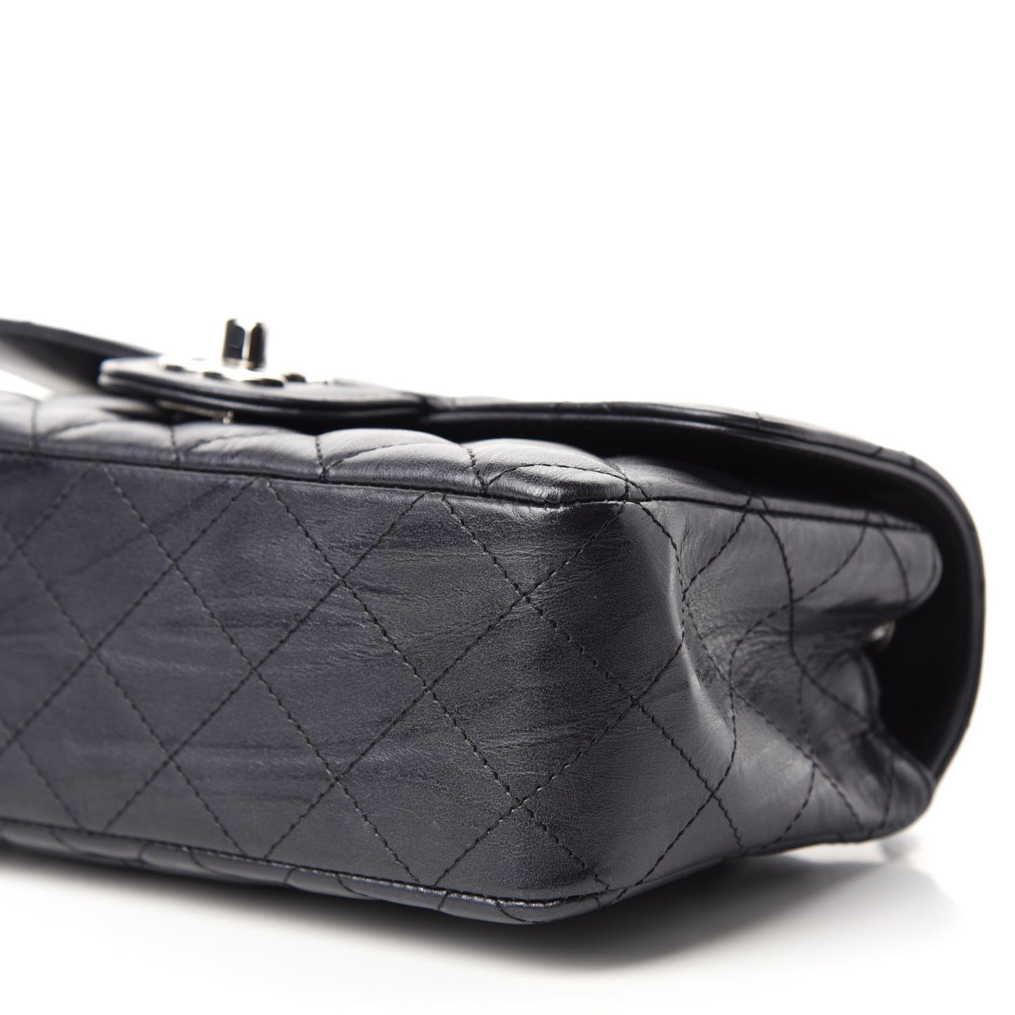 Iridescent Calfskin Quilted Mini Rectangular Flap Charcoal