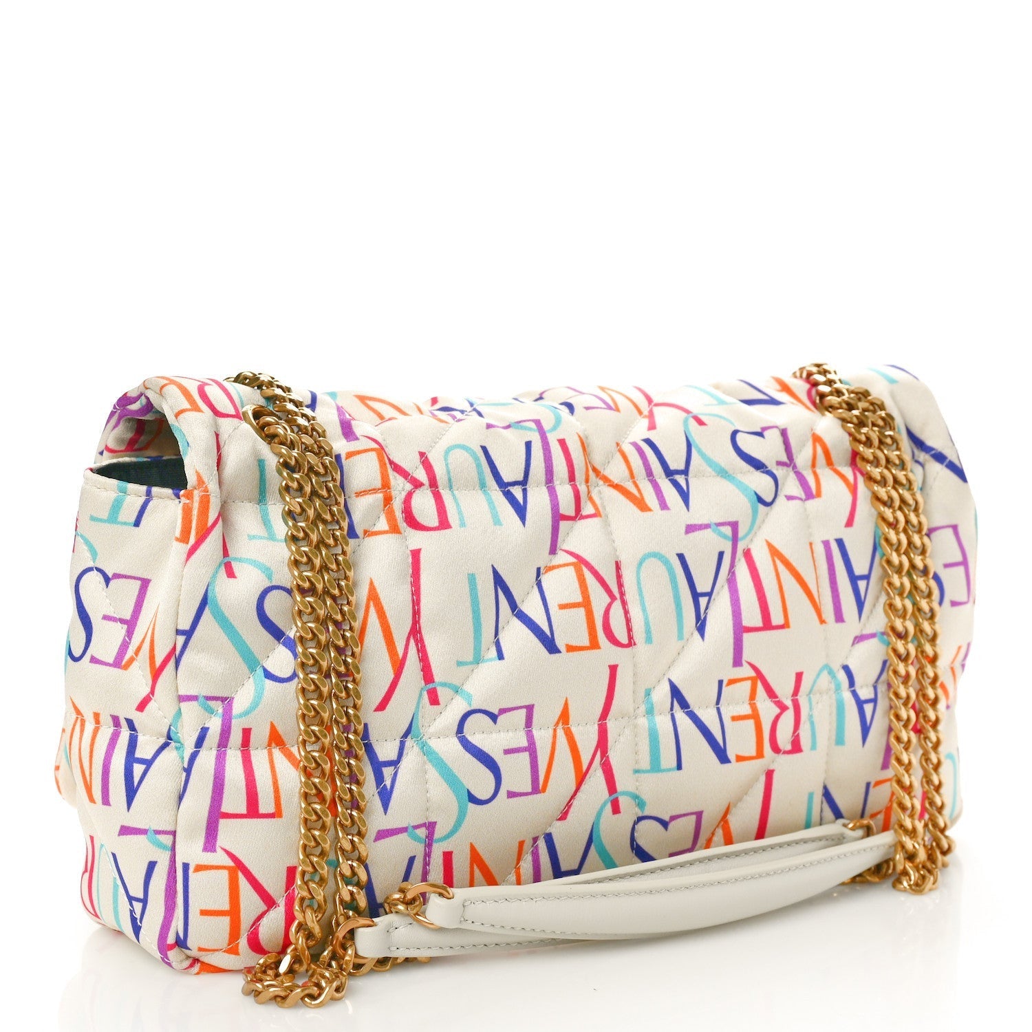 Saint Laurent Silk Carre Rive Gauche Print Patchwork Monogram Medium Jamie Multicolor White 3 of 7