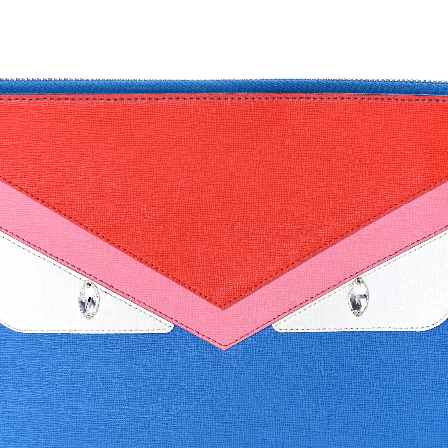 Fendi Vitello Elite Crystal Eye Monster Zip Pouch Royal Blue Papavero Multicolor 7 of 7