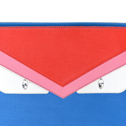 Fendi Vitello Elite Crystal Eye Monster Zip Pouch Royal Blue Papavero Multicolor 7 of 7