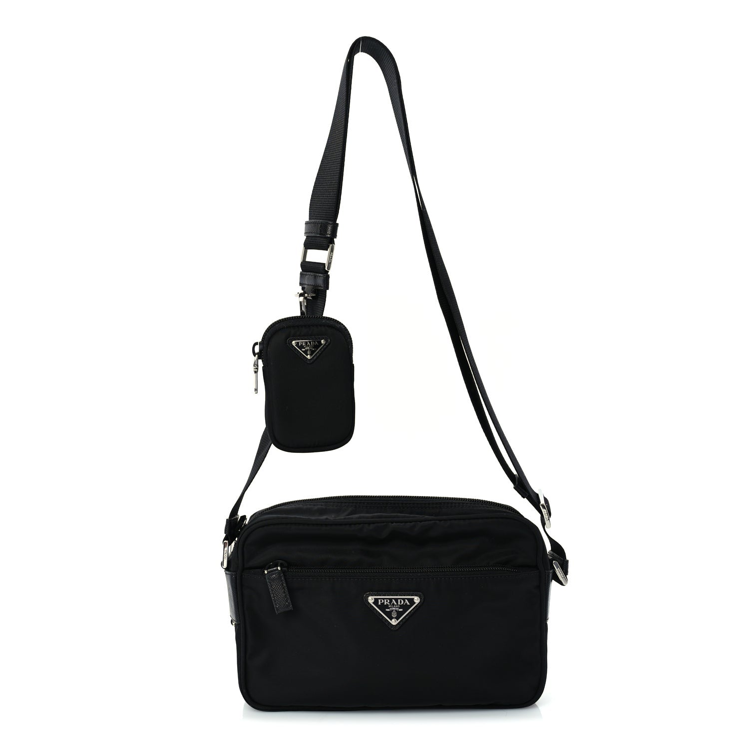 Prada Re-Nylon Vela Saffiano Pocket Double Zip Shoulder Bag  Black 1 of 7