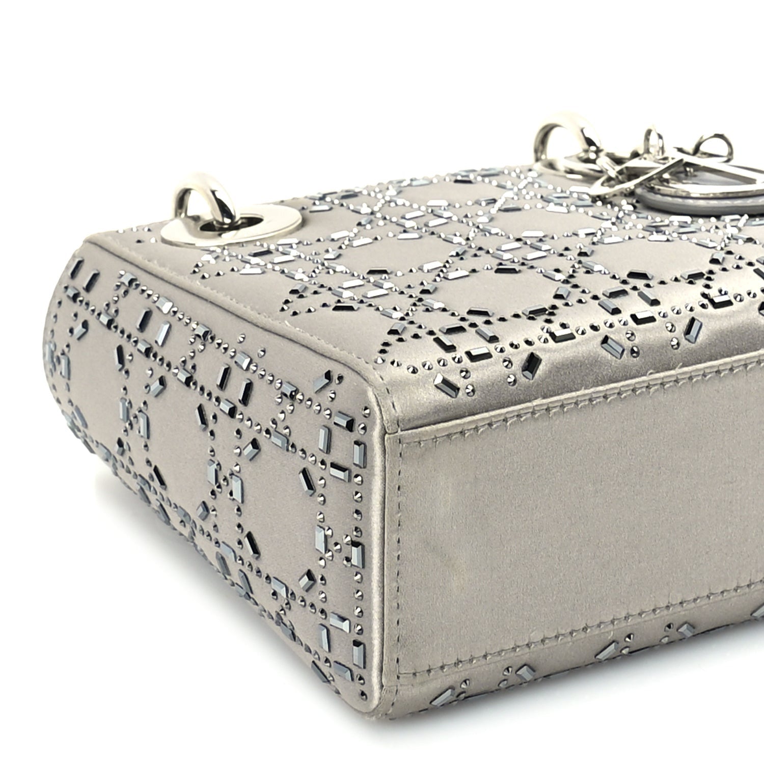 Christian Dior Satin Crystal Cannage Mini Lady Dior Grey 7 of 8