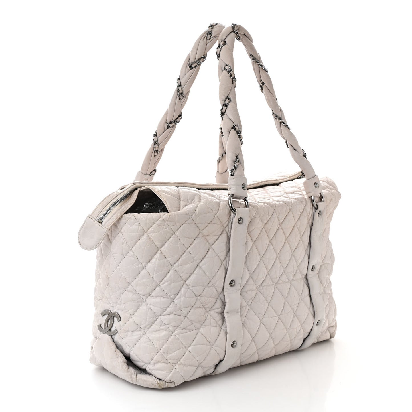 Distressed Lambskin Vintage Ligne Lady Braid XL Tote Beige