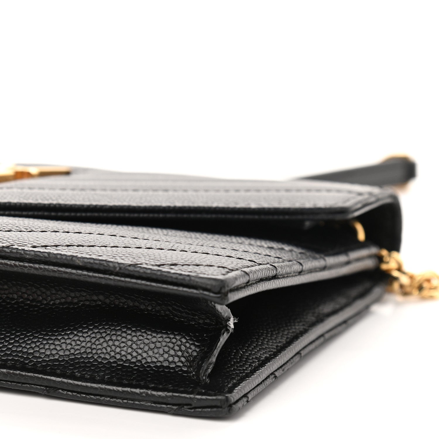 Saint Laurent Grain De Poudre Matelasse Chevron Monogram Envelope Chain Wallet Black 9 of 12