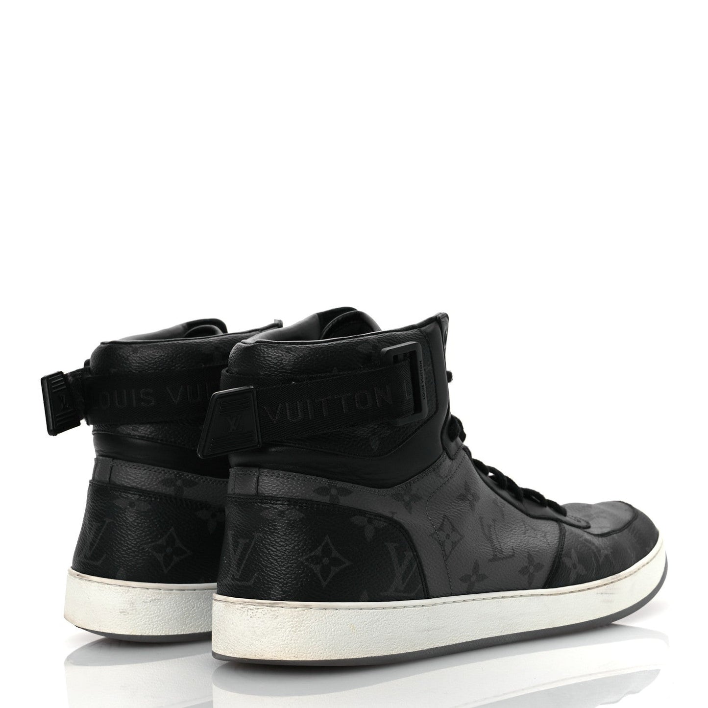 Calfskin Monogram Eclipse Mens Rivoli High Top Sneakers 10.5 Black Grey