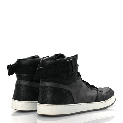 Louis Vuitton Calfskin Monogram Eclipse Mens Rivoli High Top Sneakers 10.5 Black Grey 4 of 7