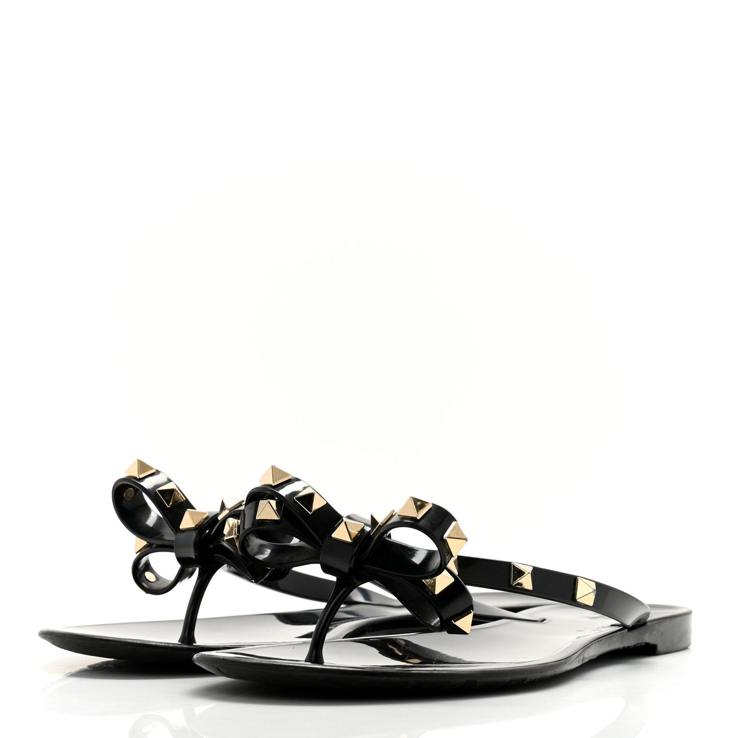 PVC Jelly Rockstud Bow Thong Sandals 39 Black