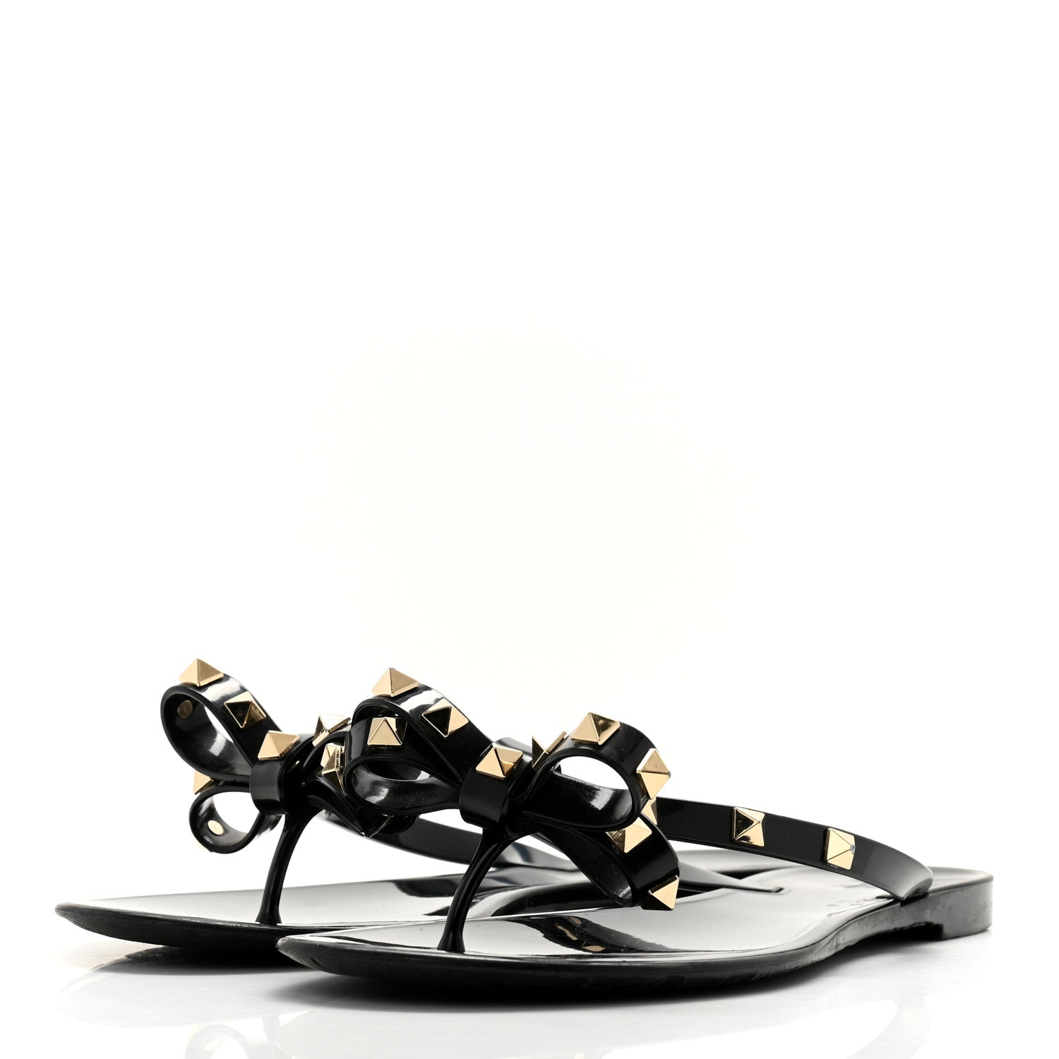 Valentino Garavani PVC Jelly Rockstud Bow Thong Sandals 39 Black 3 of 12