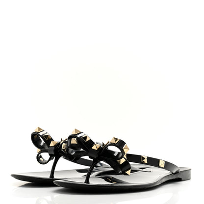 Valentino Garavani PVC Jelly Rockstud Bow Thong Sandals 39 Black 3 of 12