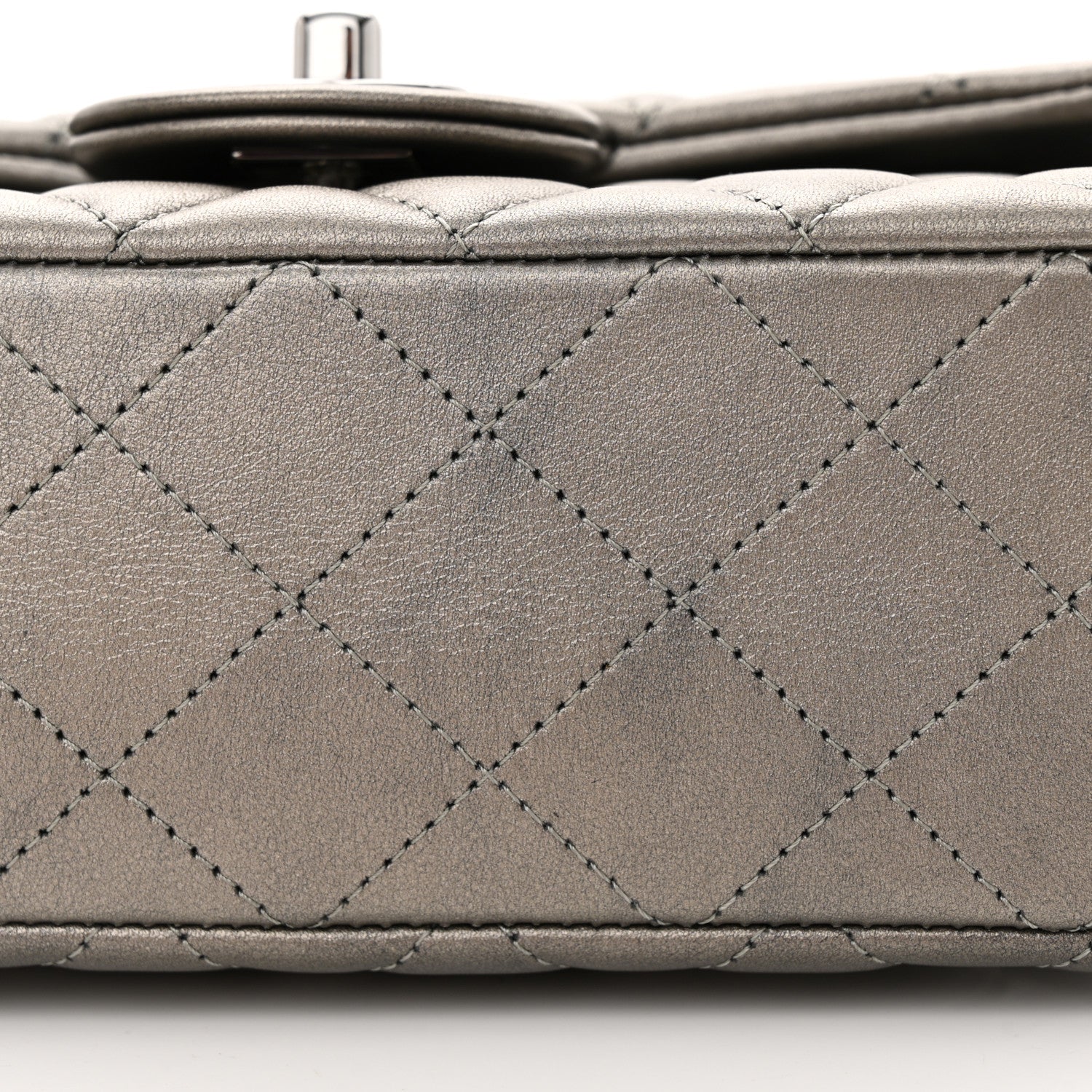 Chanel Metallic Lambskin Quilted Mini Rectangular Flap Dark Grey 11 of 12