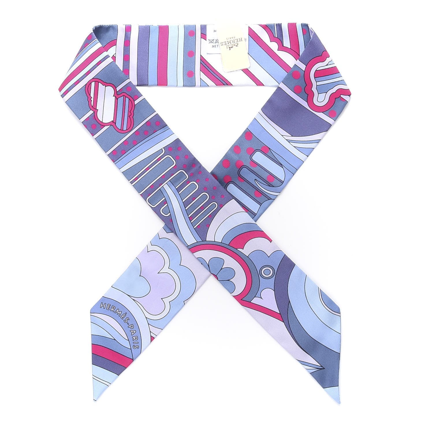 Hermes Silk Faubourg Rainbow Twilly Blue Jean Rose Vif 1 of 4