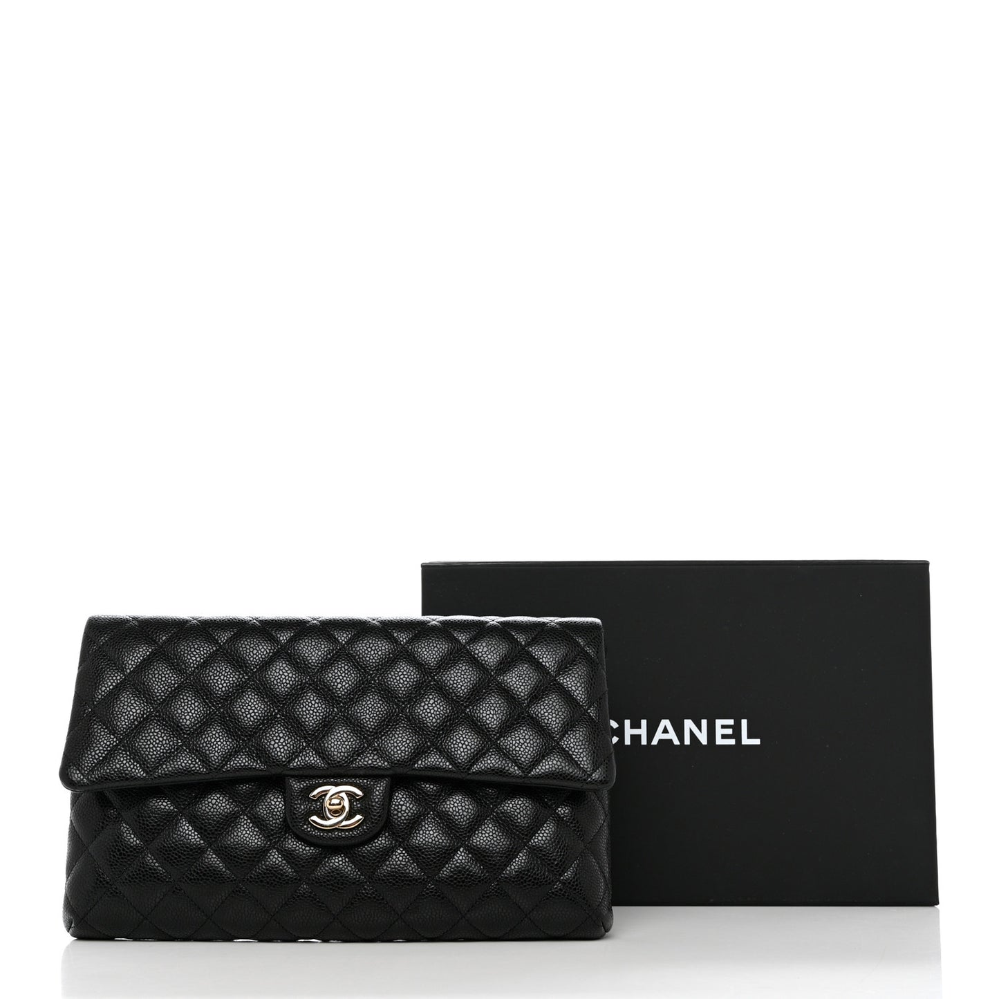 Caviar Quilted Flap Clutch Black