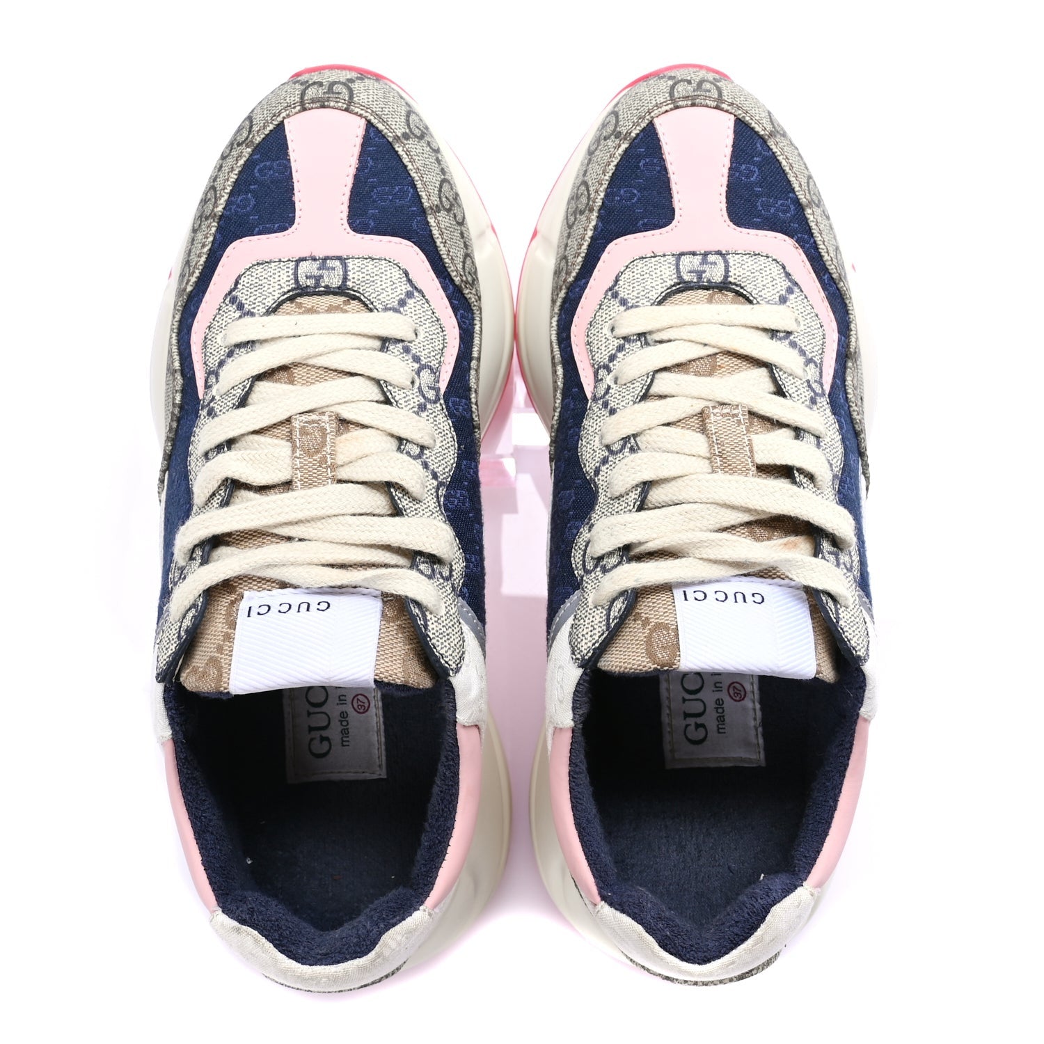 Gucci GG Supreme Monogram Mix Monogram Womens Rhyton Sneakers London Blue Beige Pale Pink 3 of 8