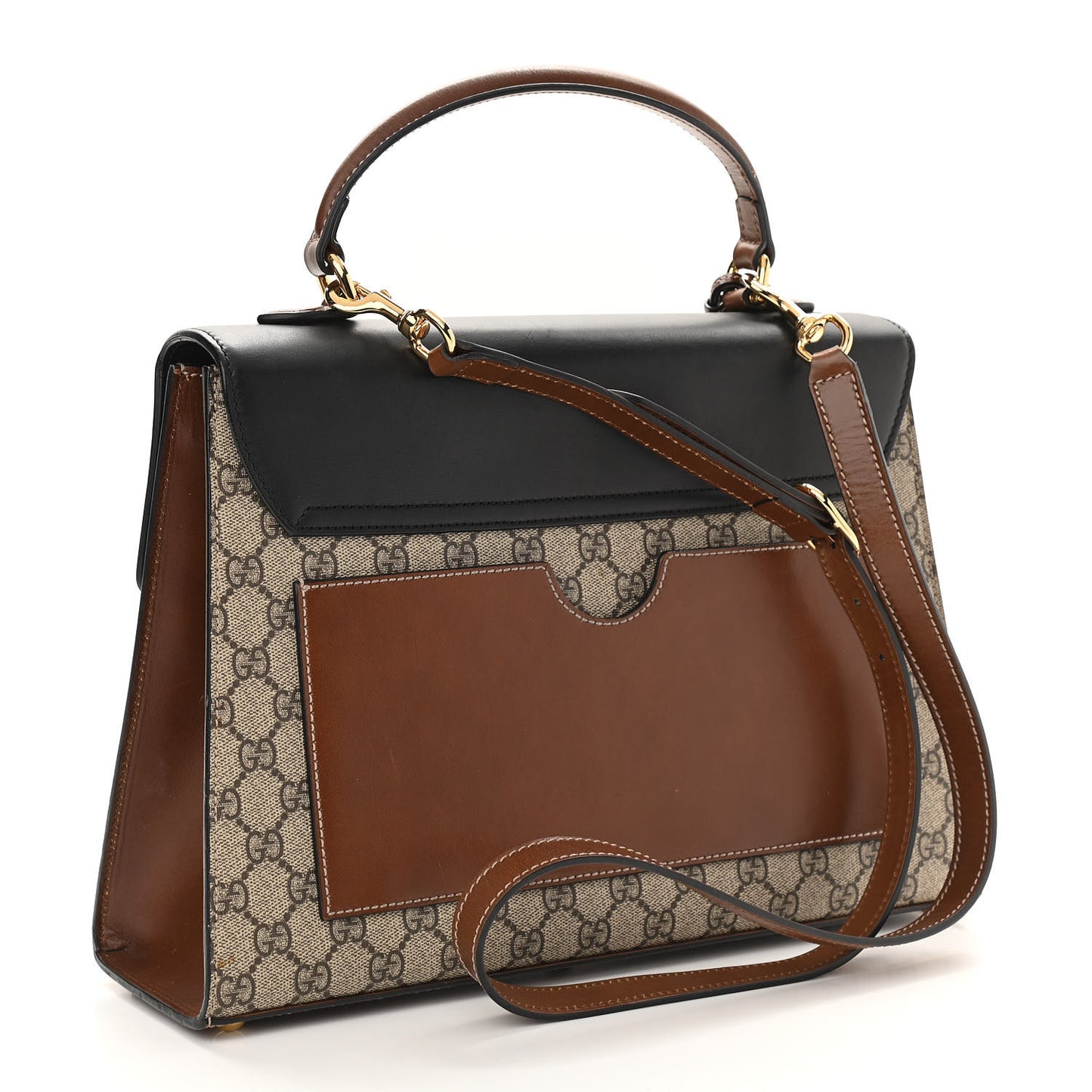 GG Supreme Monogram Calfskin Medium Padlock Top Handle Bag Beige Black Cuir