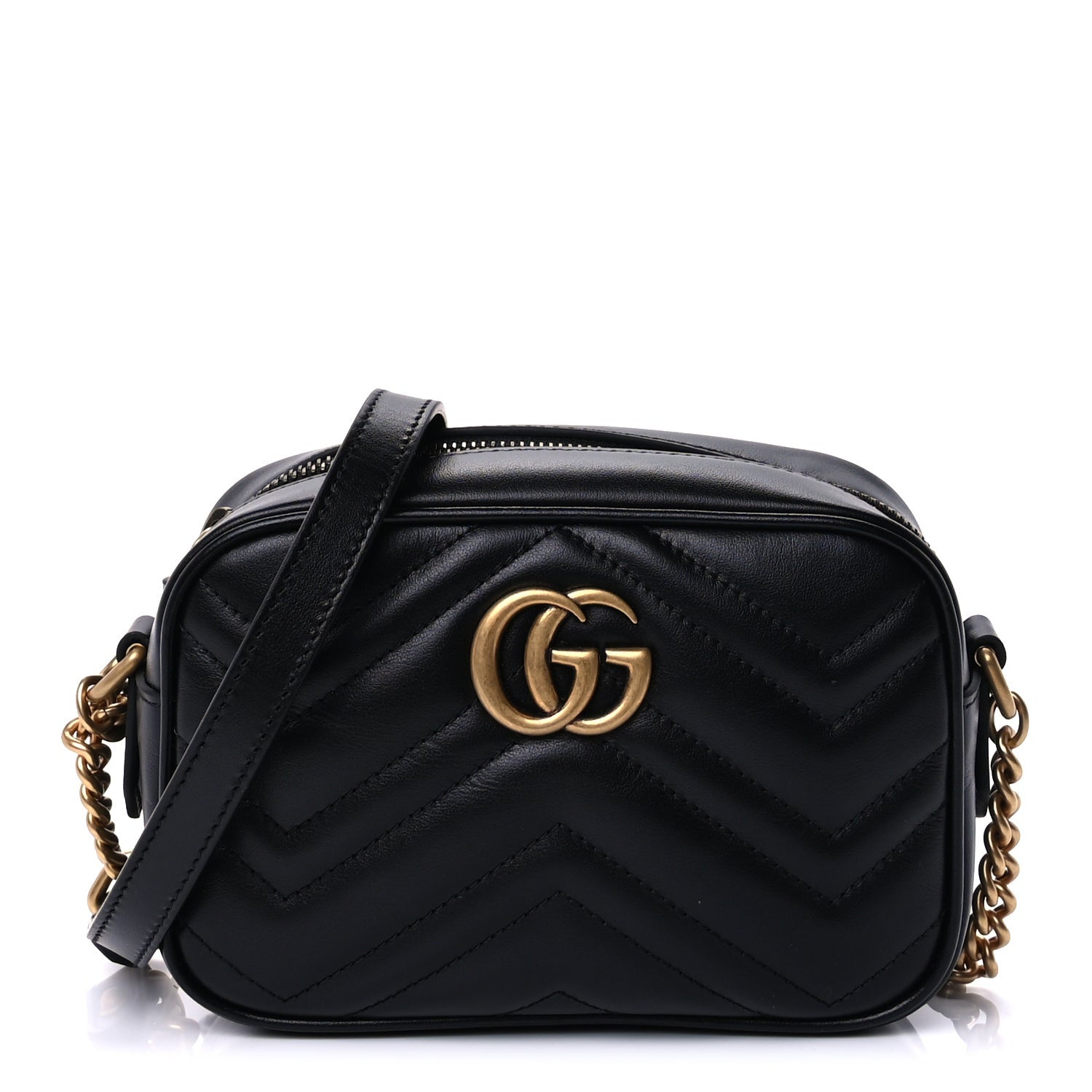 Gucci Calfskin Matelasse Mini GG Marmont Chain Shoulder Bag  Black 1 of 7