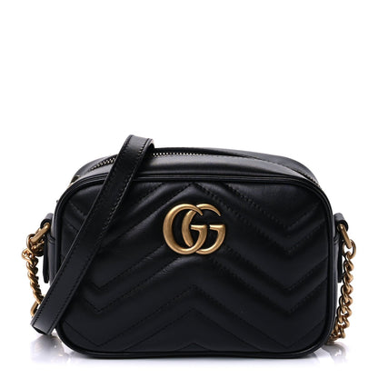 Gucci Calfskin Matelasse Mini GG Marmont Chain Shoulder Bag  Black 1 of 7