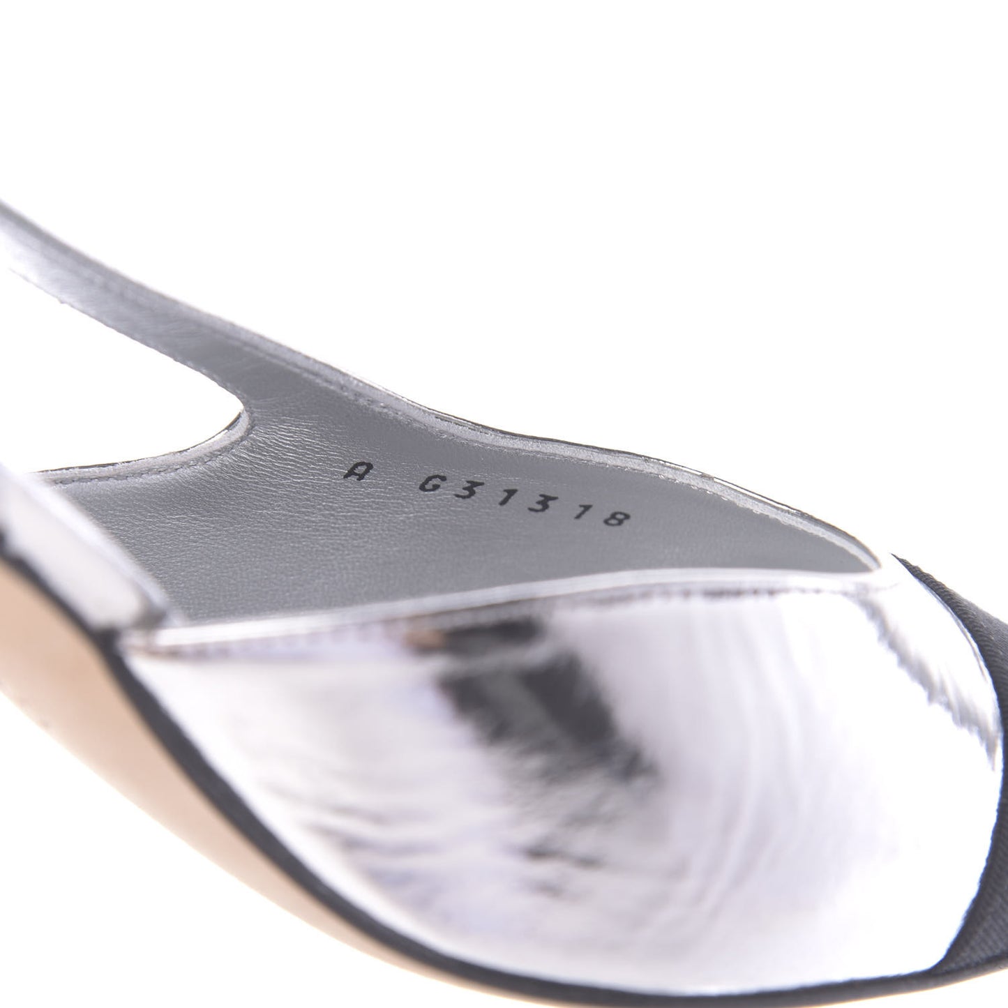 Laminated Lambskin Grosgrain Cap Toe CC Slingback Sandals 36 Silver Black