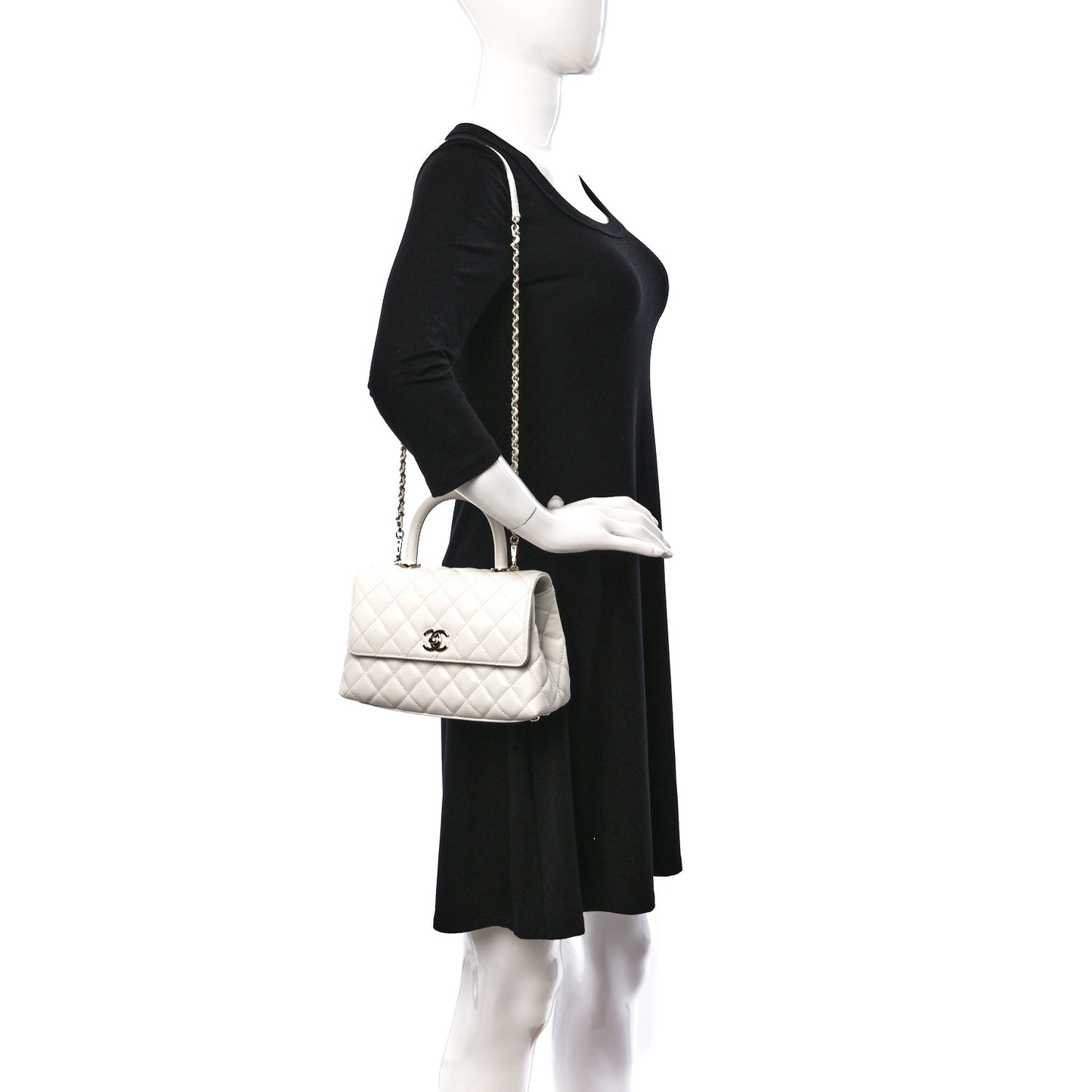 Caviar Quilted Mini Coco Handle Flap White