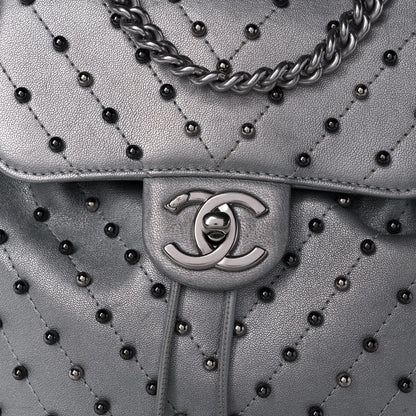Chanel Metallic Lambskin Chevron Quilted Studded Stud Wars Backpack Silver 8 of 12
