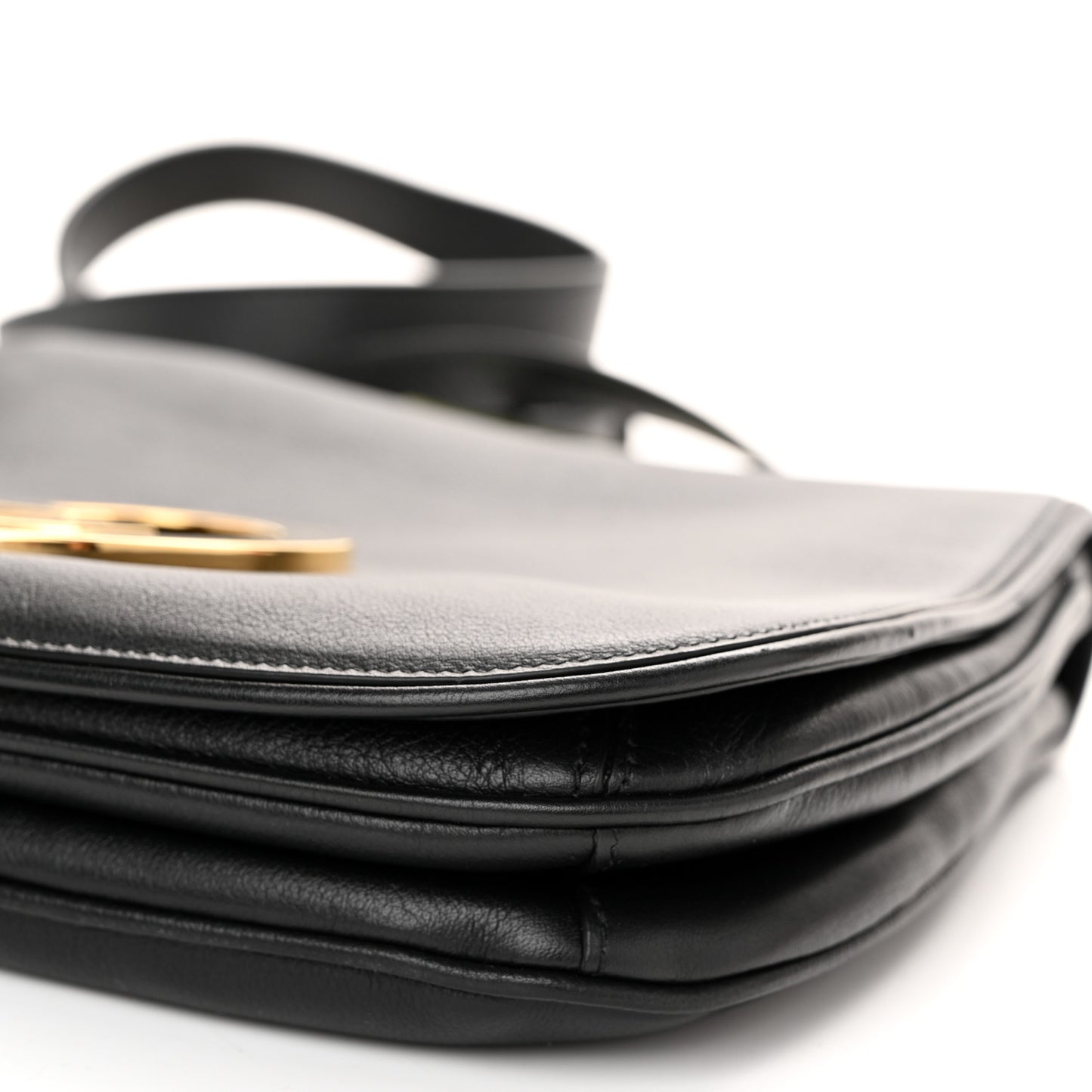 Roxy Calfskin Web Medium Blondie Shoulder Flap Bag Black