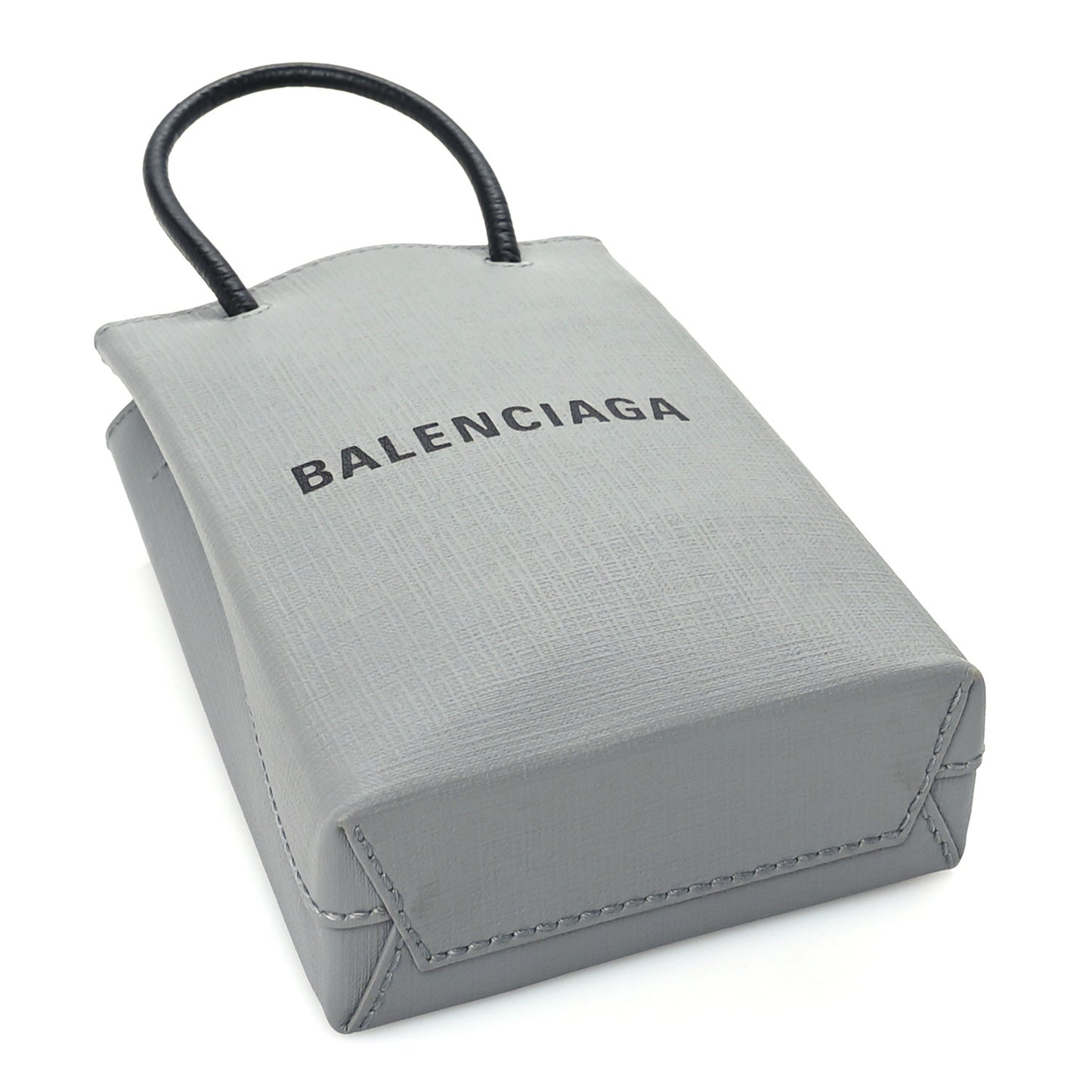 Squared Calfskin Logo Shopping Phone Holder Bag Balenciaga Grey