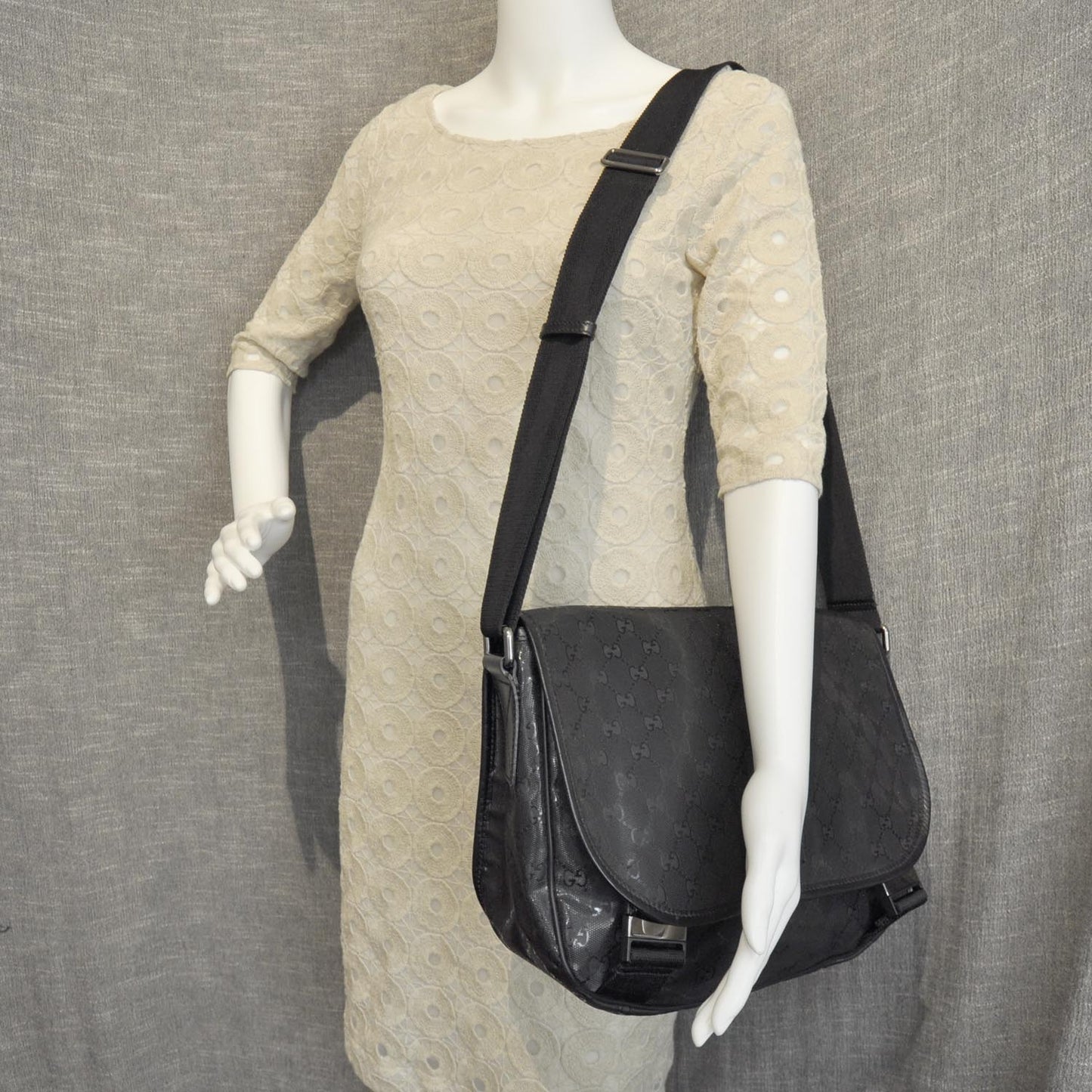 Imprime Monogram Medium Double Buckle Flap Messenger Bag Black