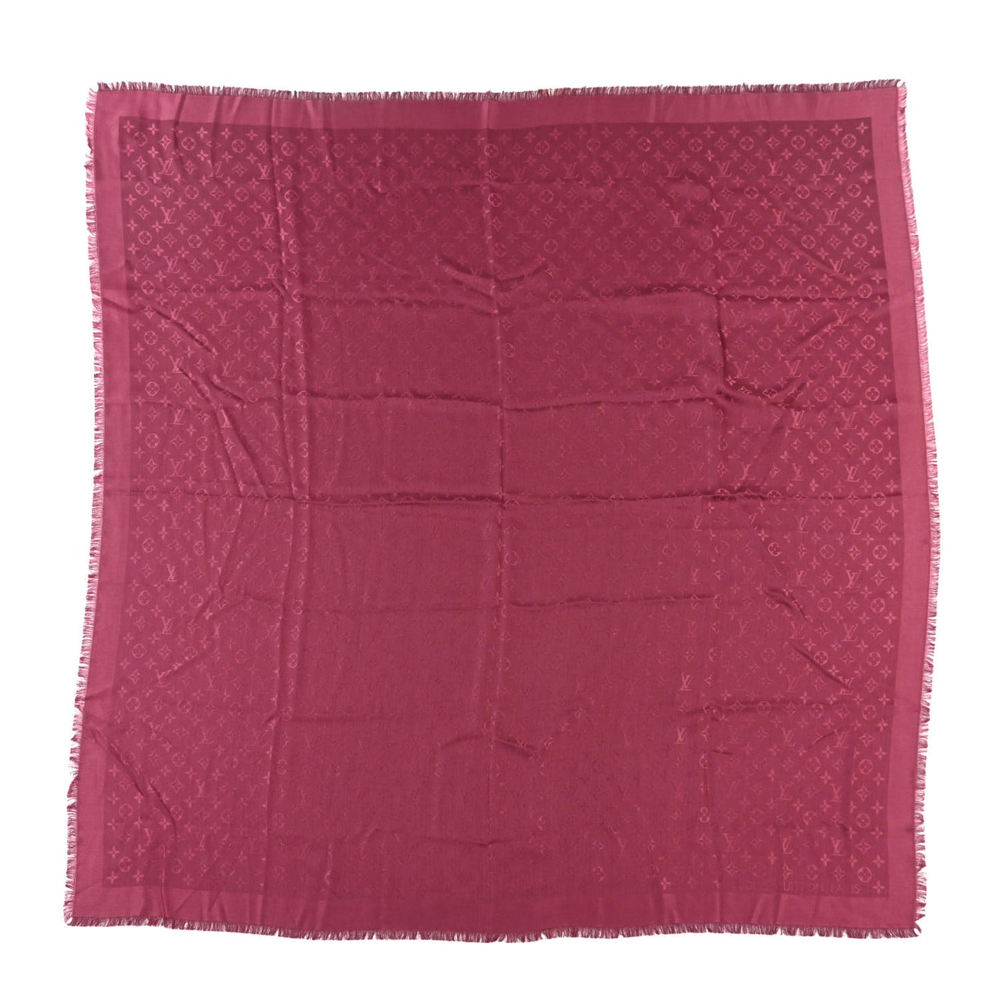 Silk Wool Monogram Shawl Wine Red