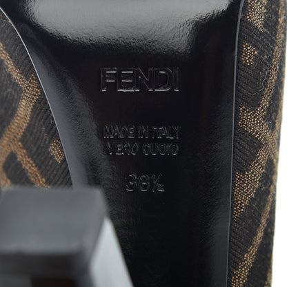 Fendi Jacquard Calfskin FF Open Toe Platform Slingback Pumps 38.5 Tobacco 6 of 12