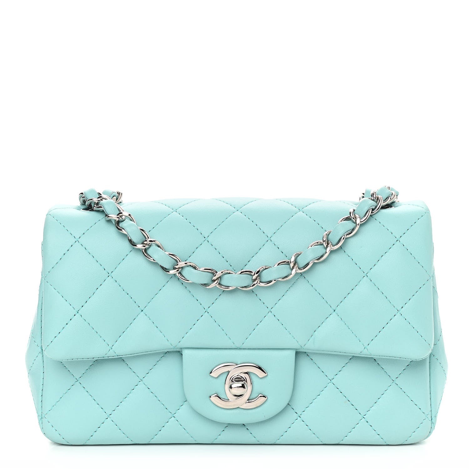 Chanel Lambskin Quilted Mini Rectangular Flap Light Blue 1 of 10