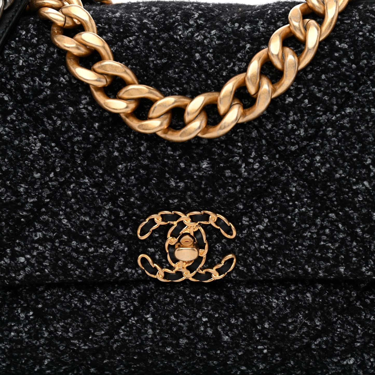 Tweed Quilted Large Chanel 19 Flap Black Grey