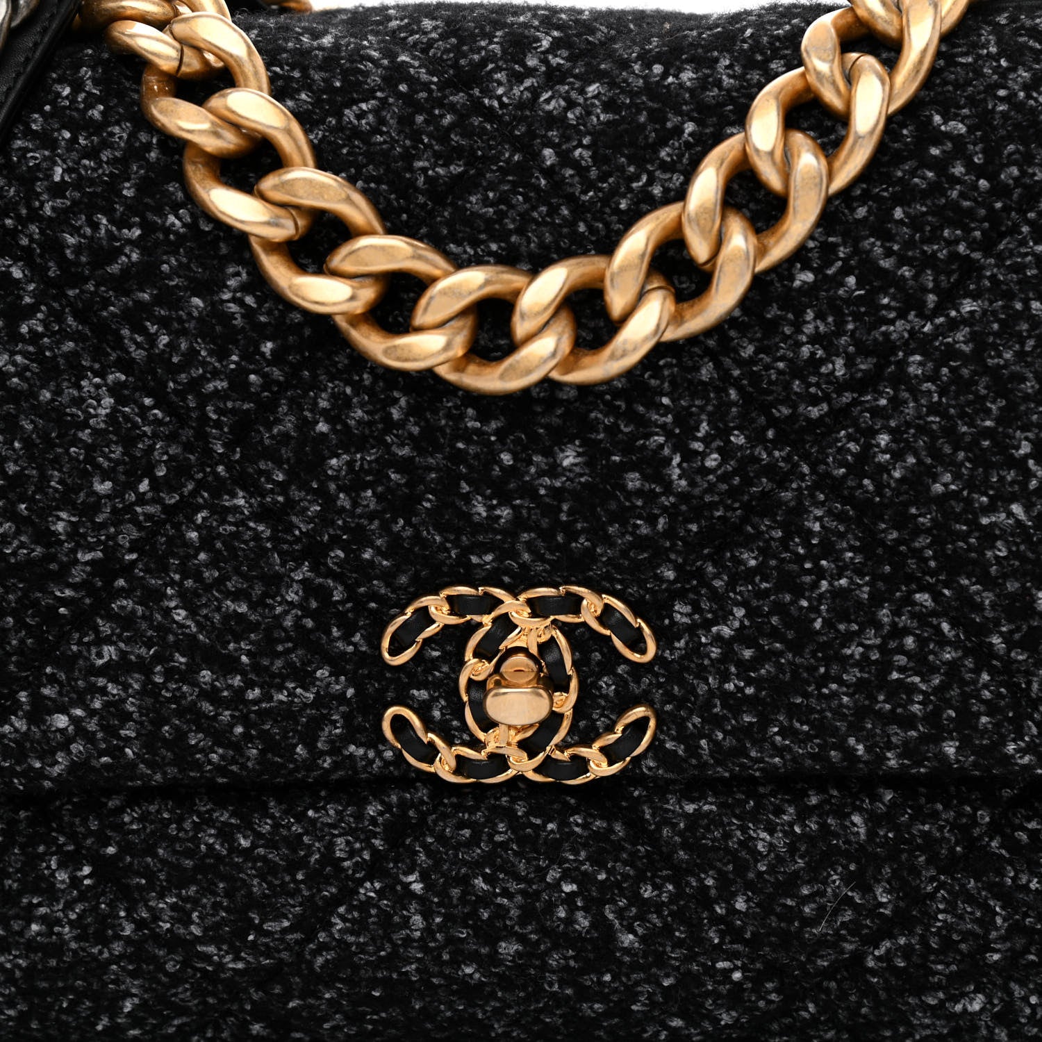 Chanel Tweed Quilted Large Chanel 19 Flap Black Grey 8 of 11