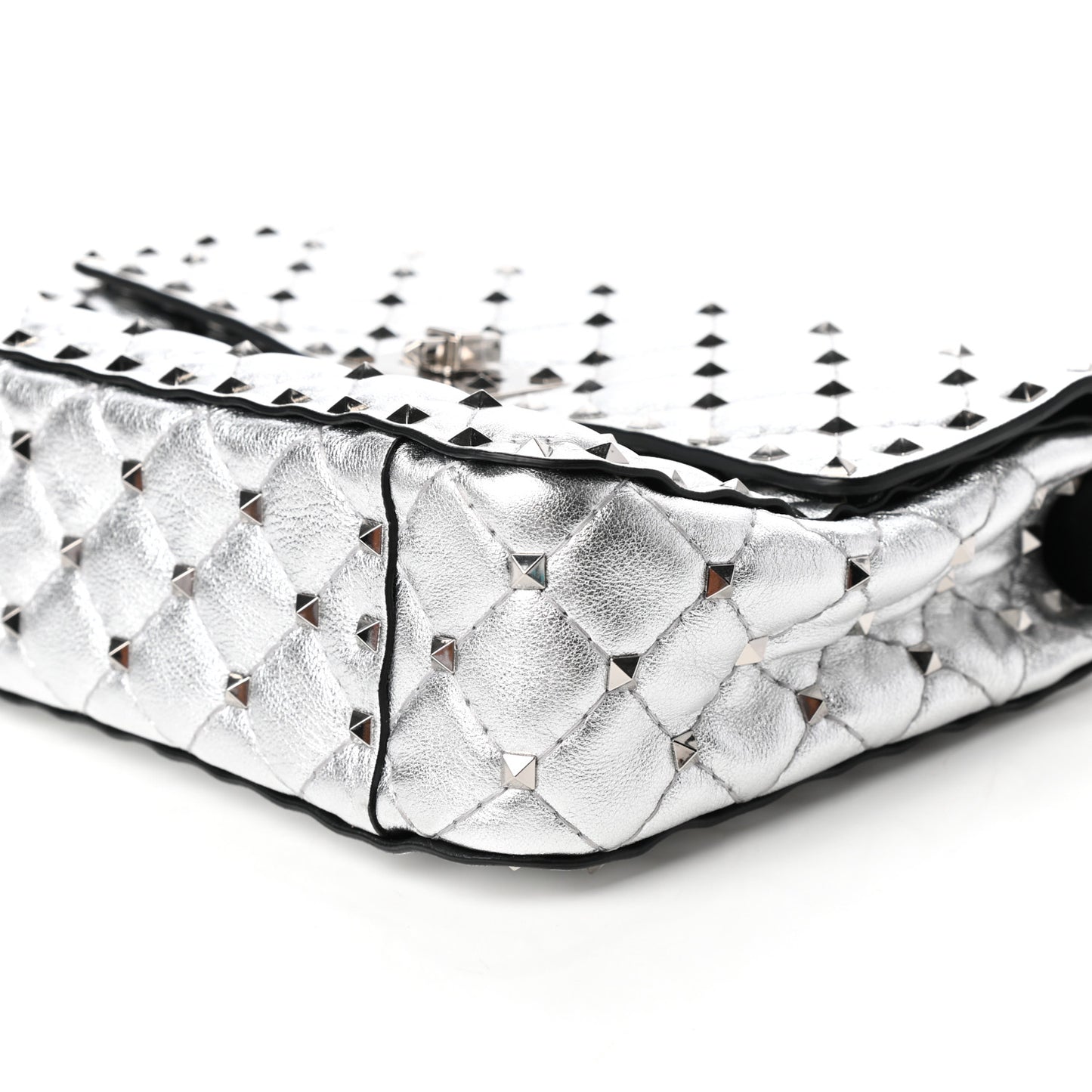 Metallic Nappa Medium Rockstud Spike Shoulder Bag Silver