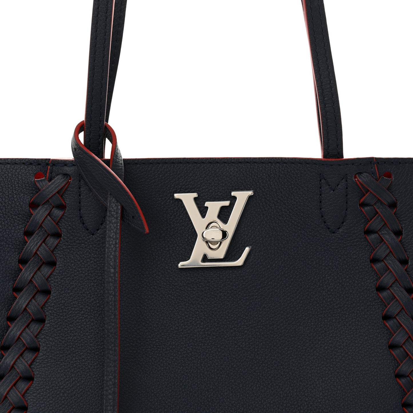 Calfskin Braided Lockme Cabas Marine Rouge