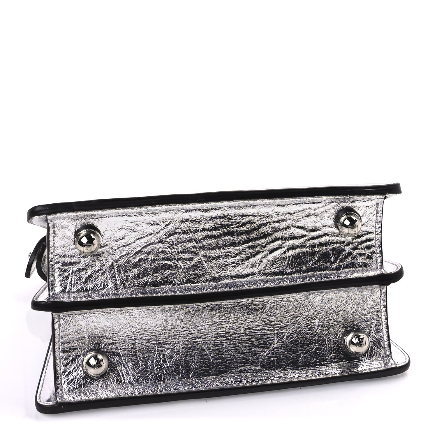 Fendi Metallic Calfskin Rock Millenium Petite Peekaboo I SEE U Iconic Satchel Argento 3 of 8