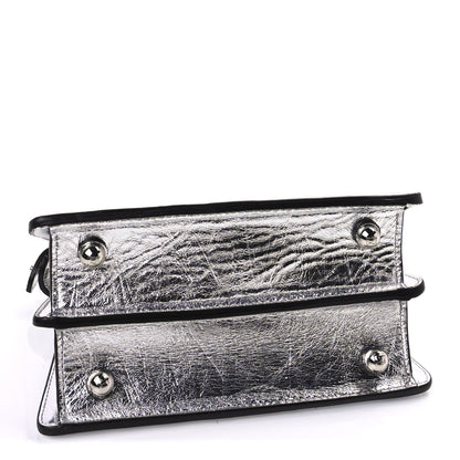 Fendi Metallic Calfskin Rock Millenium Petite Peekaboo I SEE U Iconic Satchel Argento 3 of 8