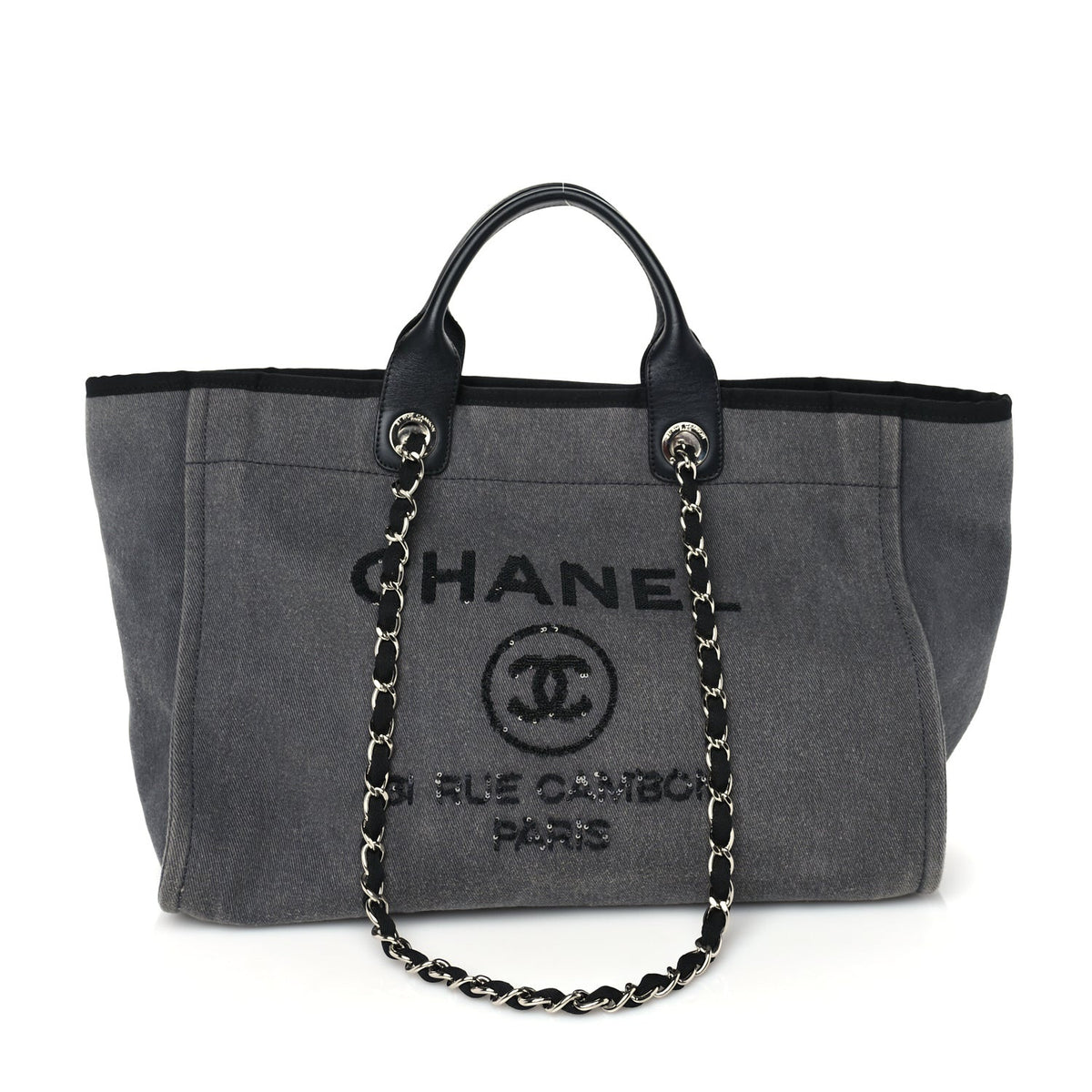 Canvas Sequin Medium Deauville Tote  Charcoal