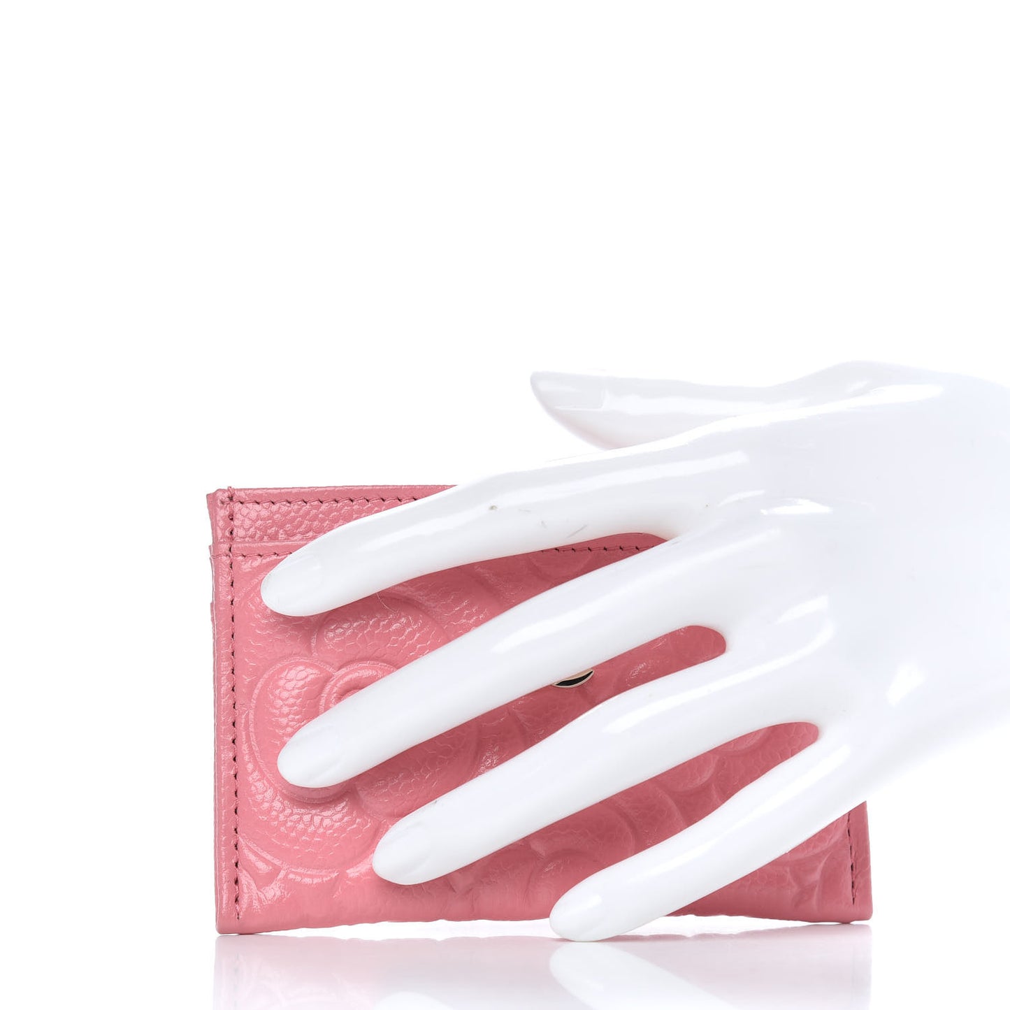 Caviar Camellia Embossed Card Holder Pink