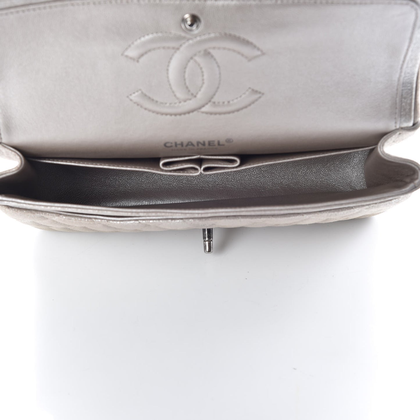 Iridescent Calfskin Medium Double Flap Light Gold