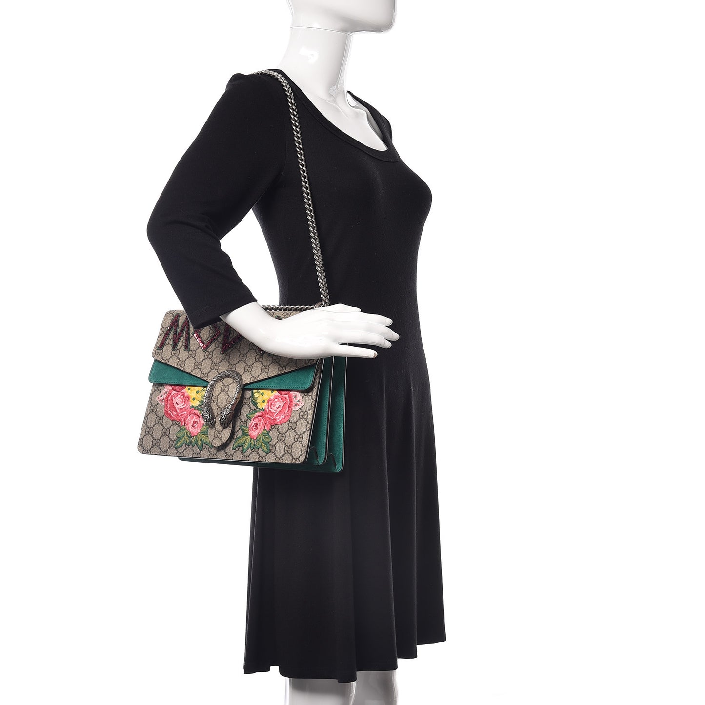 GG Supreme Monogram Embroidered Medium Dionysus Shoulder Bag Emerald