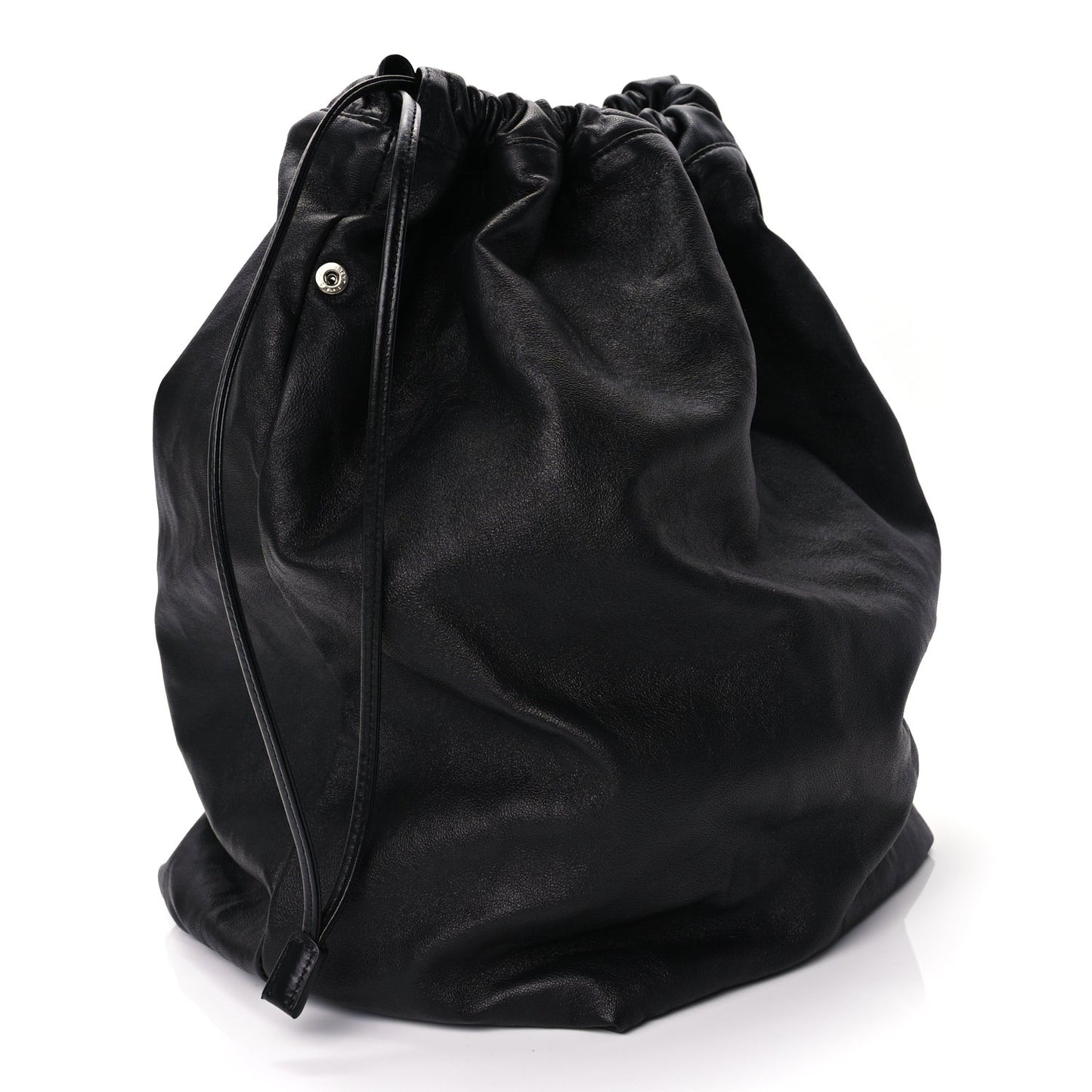 Smooth Calfskin Teddy Drawstring Bag Black