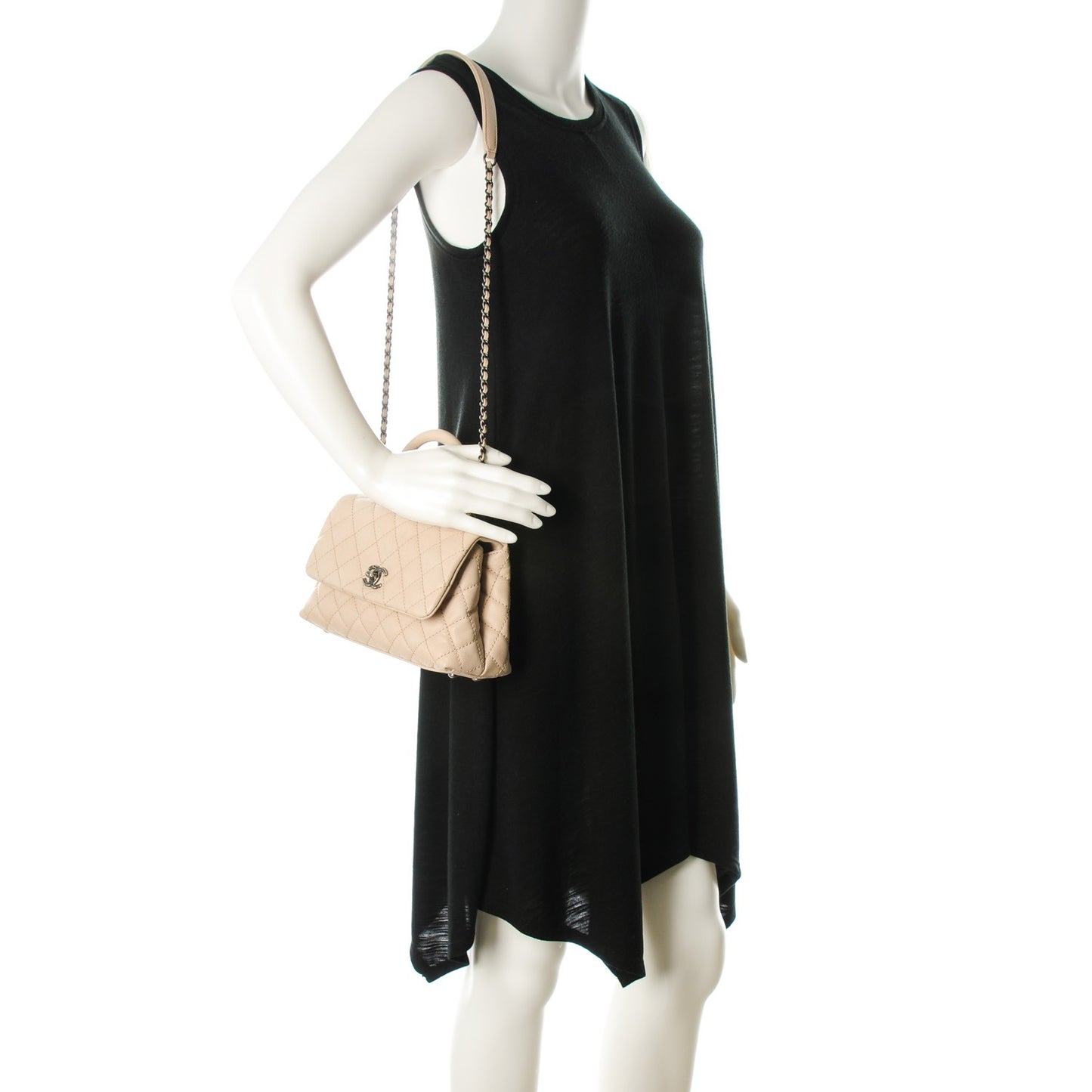 Caviar Quilted Mini Coco Handle Flap Light Beige