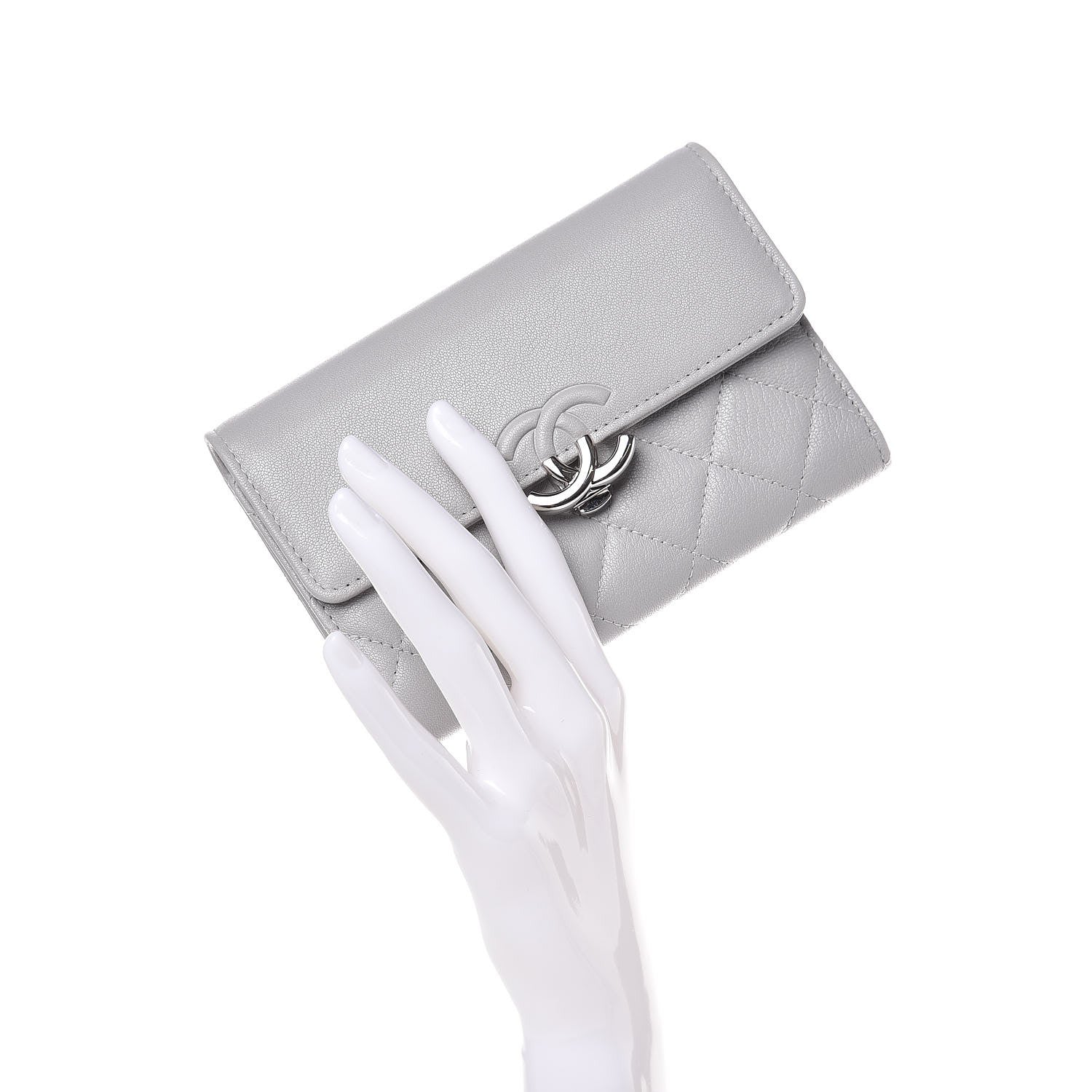 Chanel Lambskin Quilted CC Box Flap Wallet Grey 2 of 10