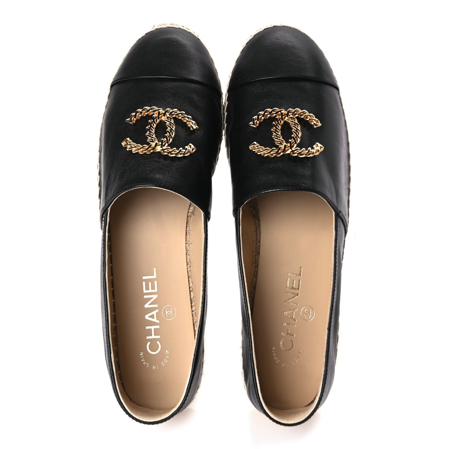 Calfskin Chain CC Espadrilles 40 Black
